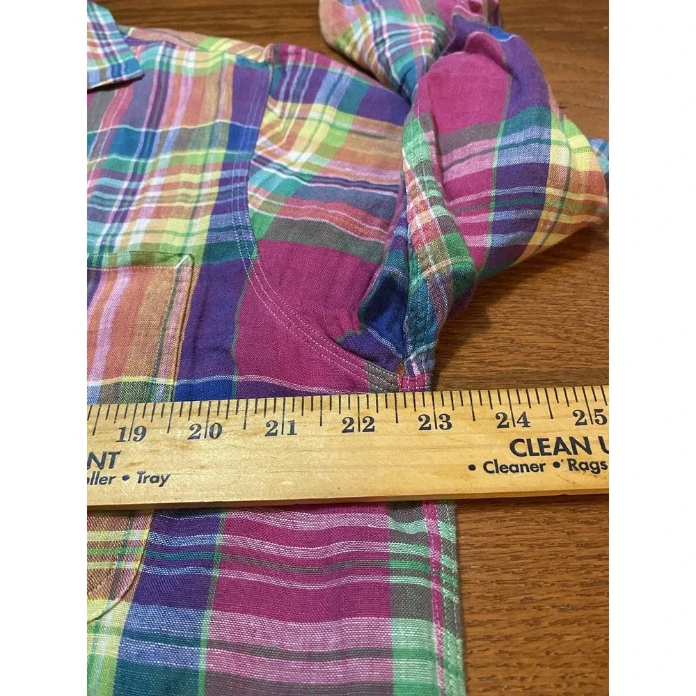 Polo Ralph Lauren Men's Long Sleeve Shirt Blue Pink Medium 100% Linen Plaid